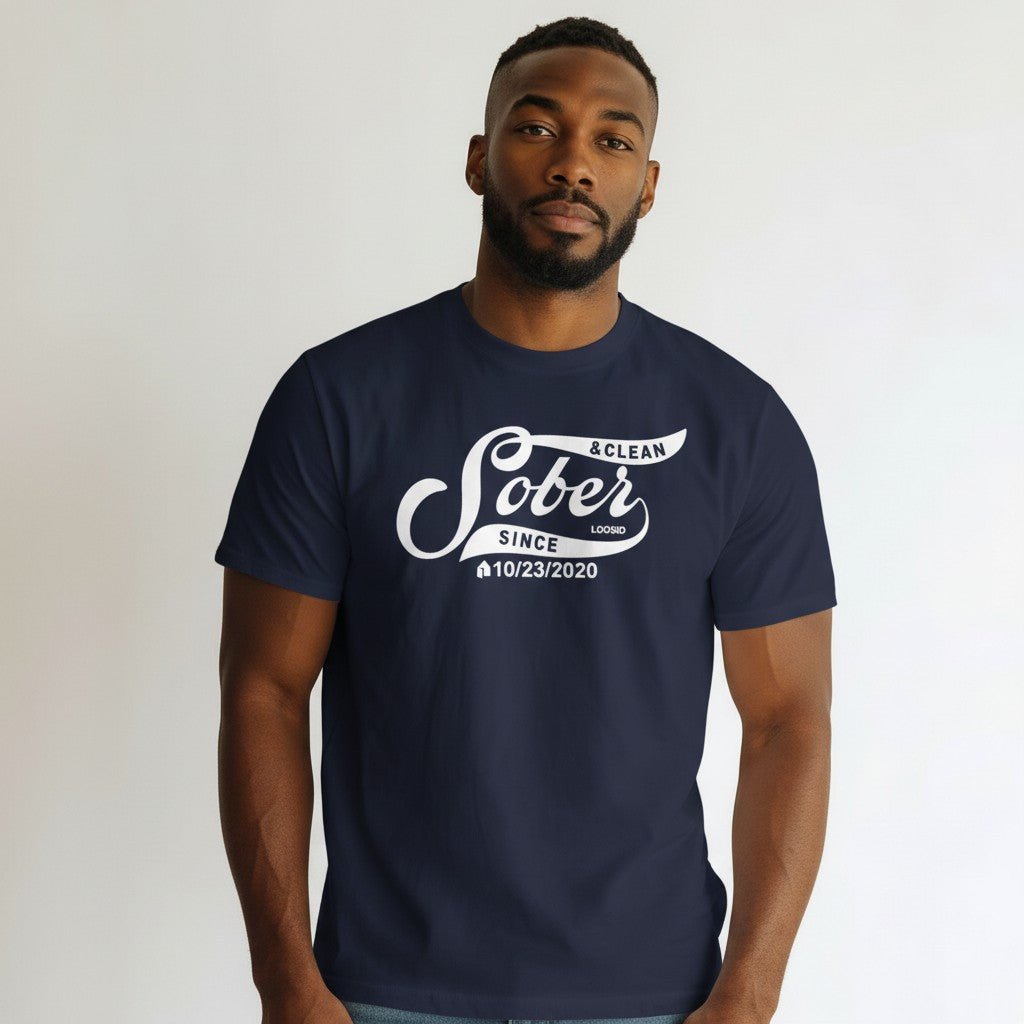 Mens Sober Since T-Shirt w/ Personalized Sobriety Date