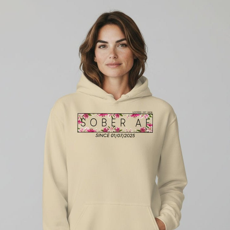 Recovery Hoodie | Women’s Sober AF Hoodie with Custom Date