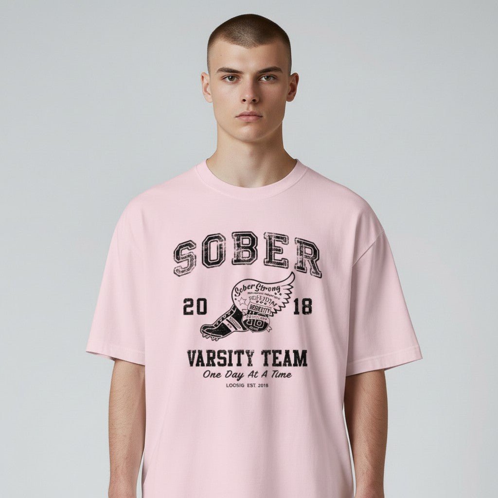 Sober Varsity men's cotton tee from the sobriety and recovery collection (view 22)