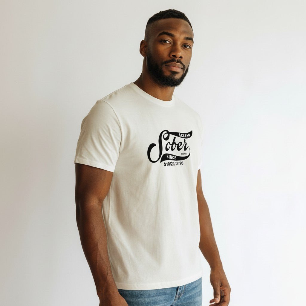 Mens Sober Since T-Shirt w/ Personalized Sobriety Date