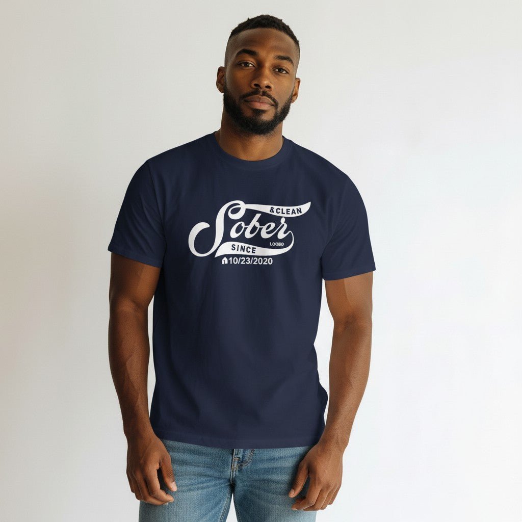 Mens Sober Since T-Shirt w/ Personalized Sobriety Date