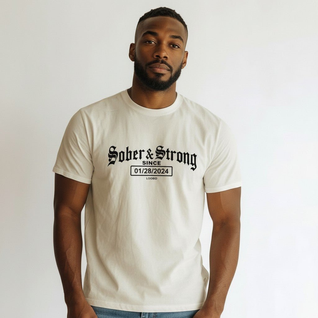 Sober T Shirt | Men’s Old School Tee with Personalized Sobriety Date