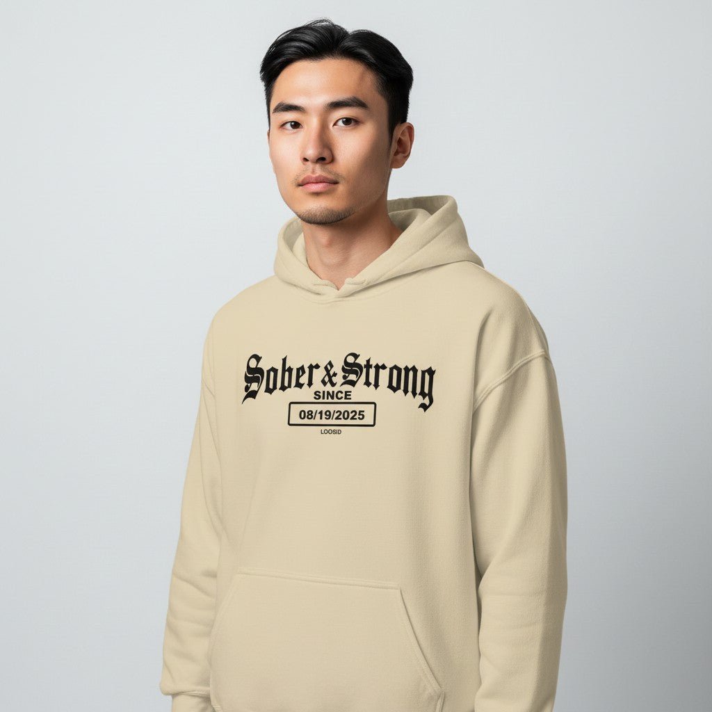 Recovery Hoodie | Men’s Old School Sober Hoodie with Custom Date