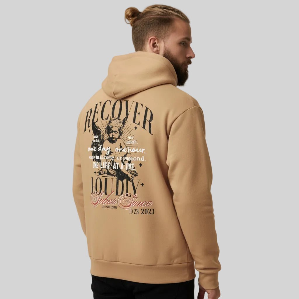Tan Recover Loudly | Front & Back Print Sober Hoodie Limited Edition