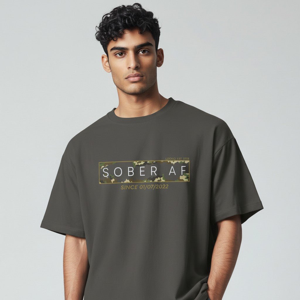 Sober T Shirt | Men’s Sober AF Camo Tee with Personalized Date