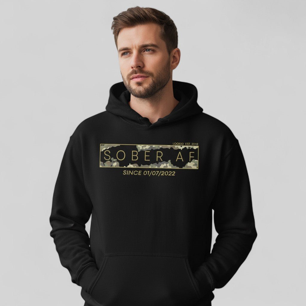 Recovery Hoodie | Men's Sober AF Camo Hoodie with Custom Sober Date