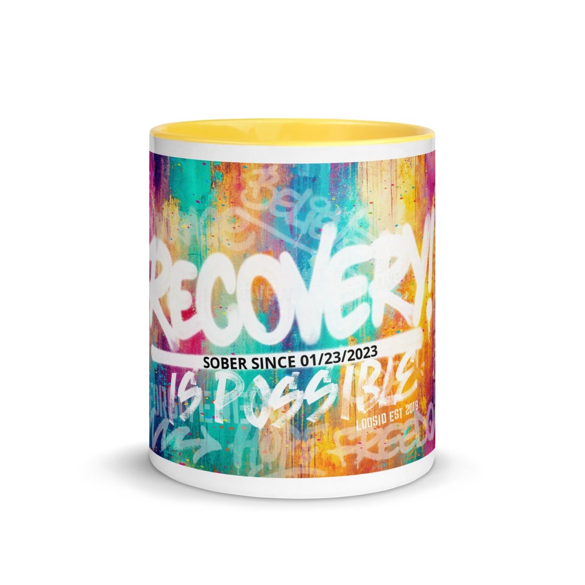 Recovery Is Possible Mug with Sober Date Sober Coffee Mug featuring the design (view 11)