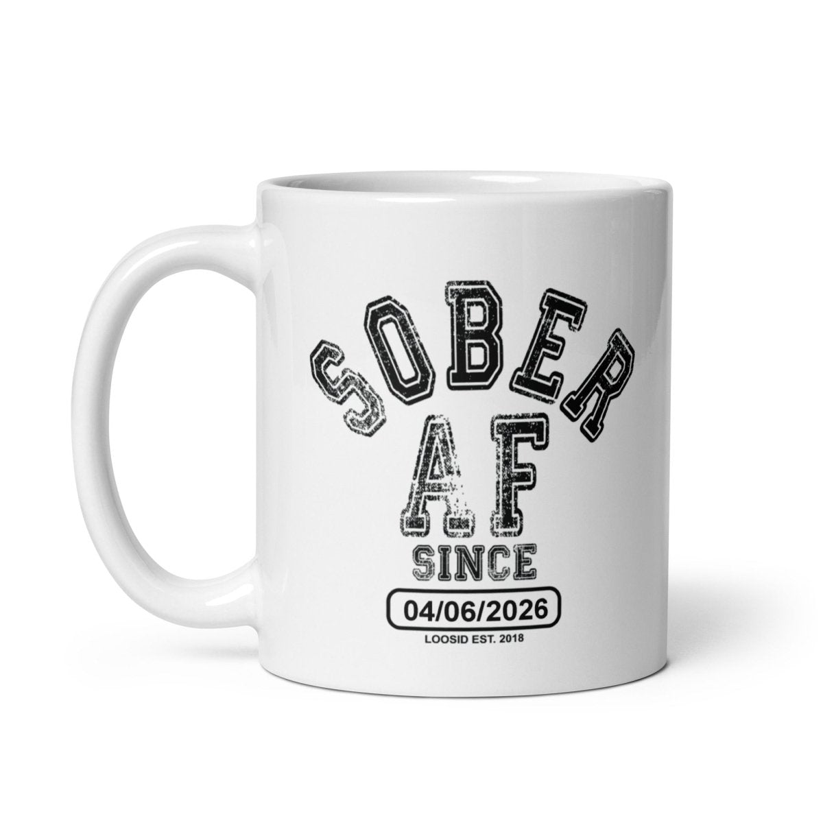 Sober AF White Sober Coffee Mug flat lay styled image (view 3)
