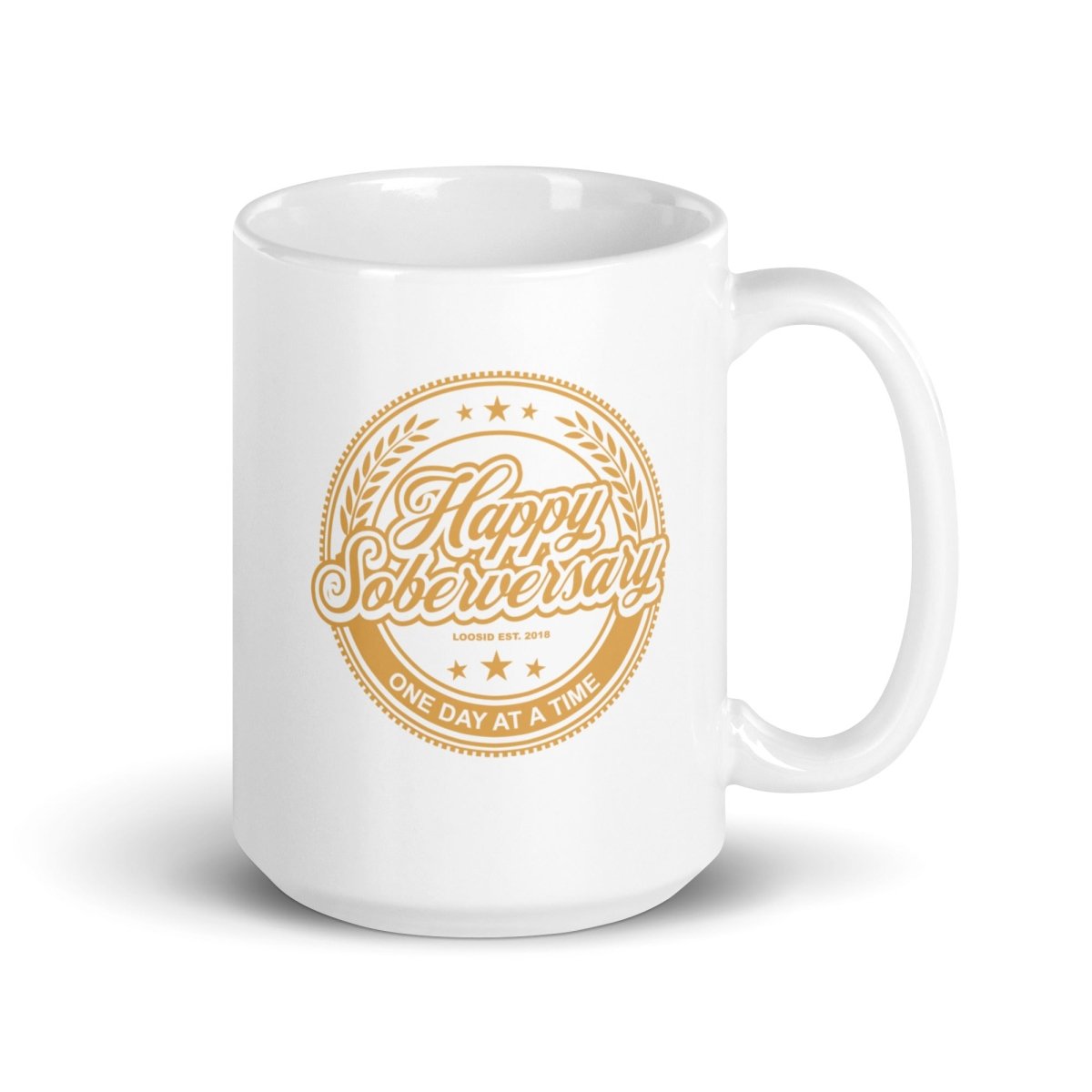White Happy Soberversary Sober Coffee Mug graphic detail (view 4)