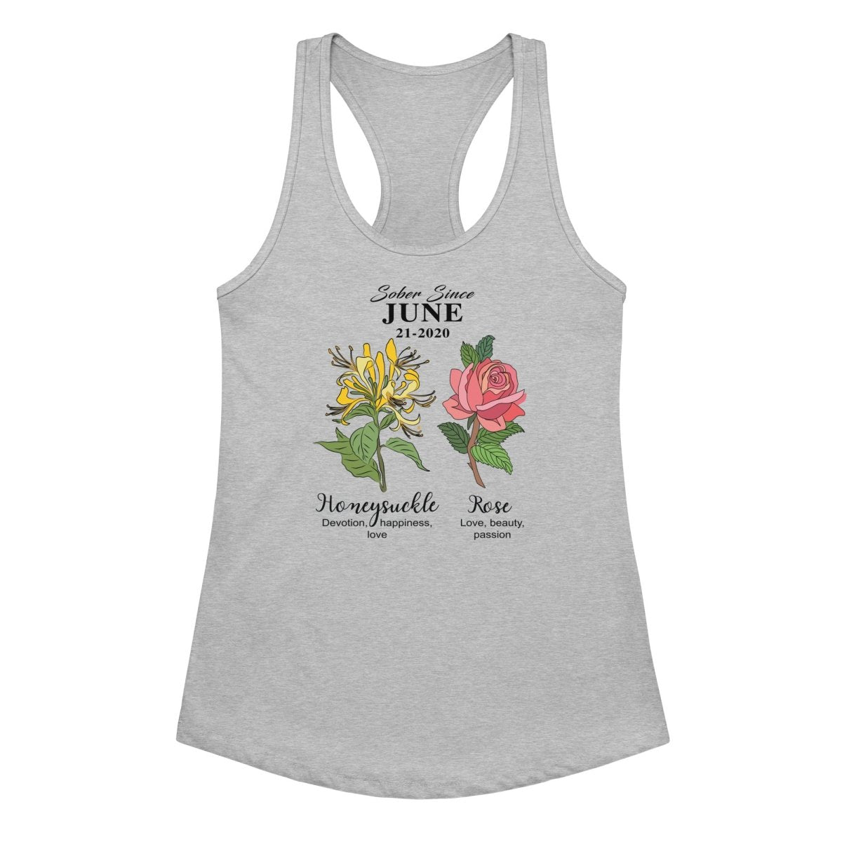 Sober Since Monthly Flower Personalized with Your Sober Date Sober Tank Top graphic detail (view 14)