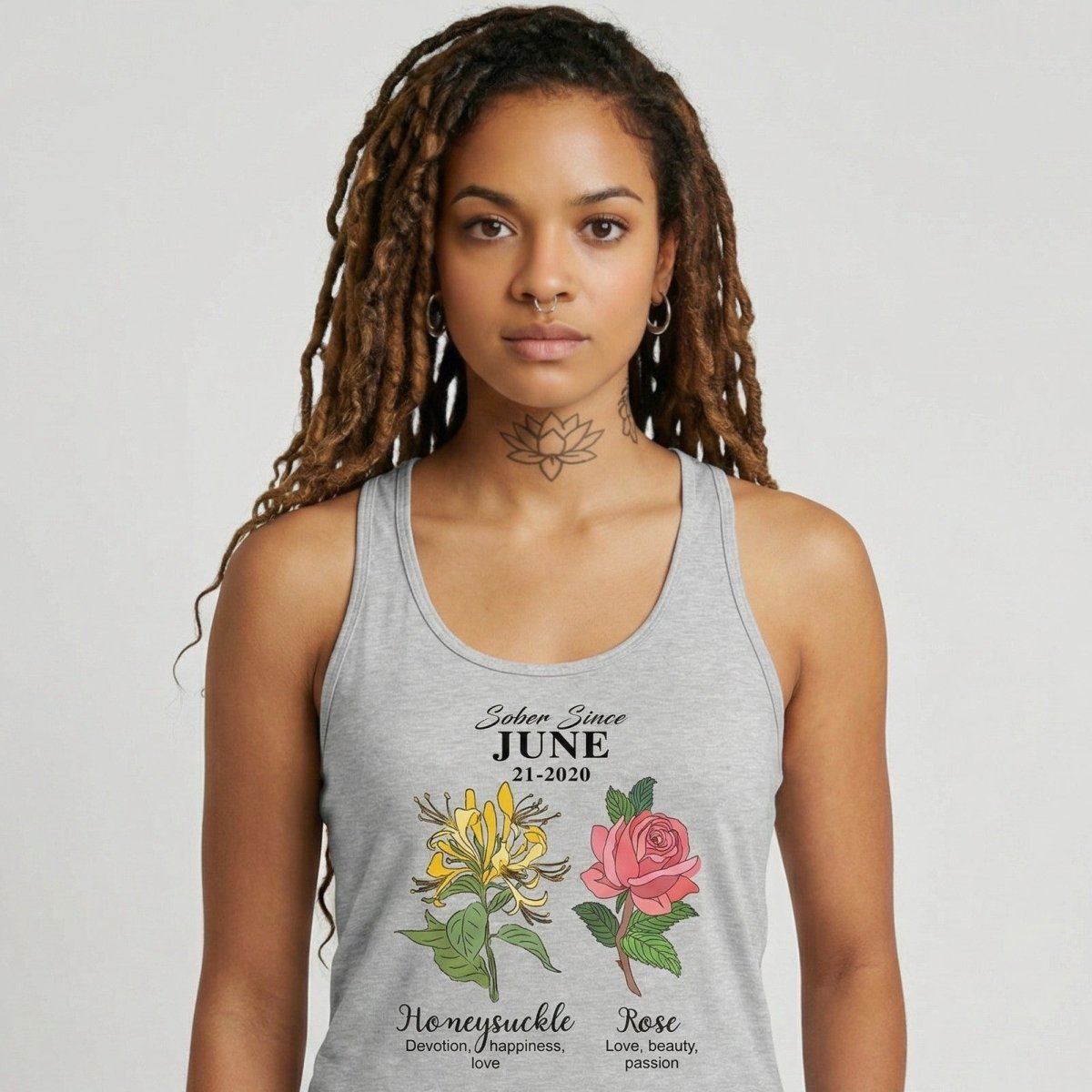 Sober Since Monthly Flower Personalized with Your Sober Date Sober Tank Top lifestyle view (view 15)