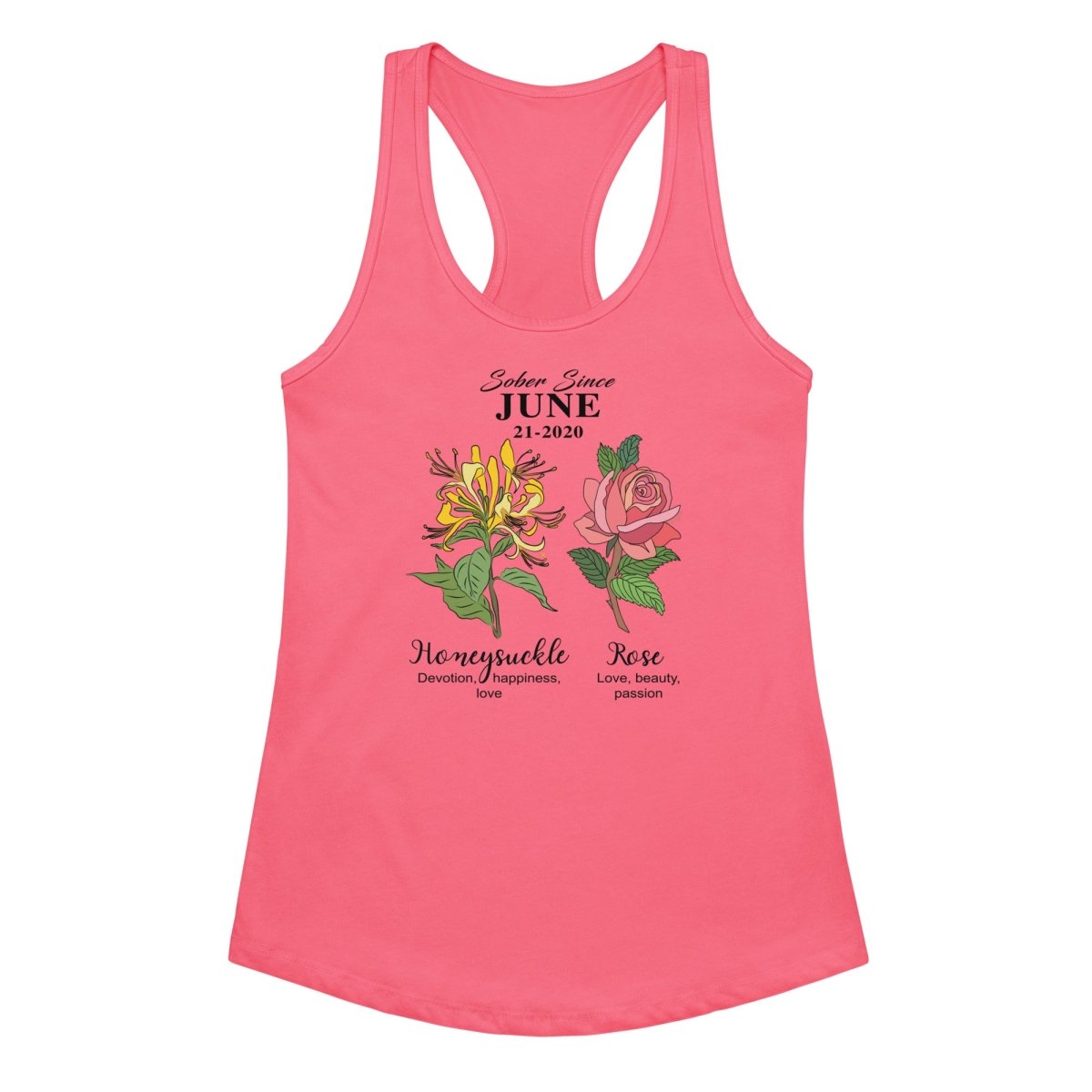 Sober Since Monthly Flower Personalized with Your Sober Date Sober Tank Top side view (view 6)