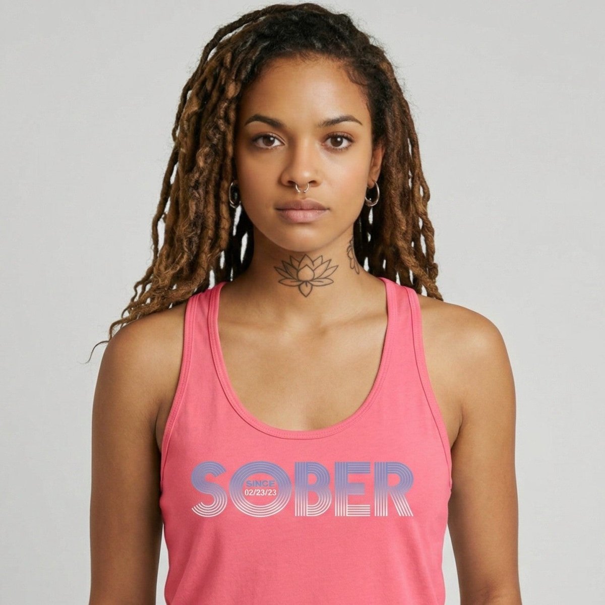 Retro Sober Since Sober Tank Top fit detail (view 9)