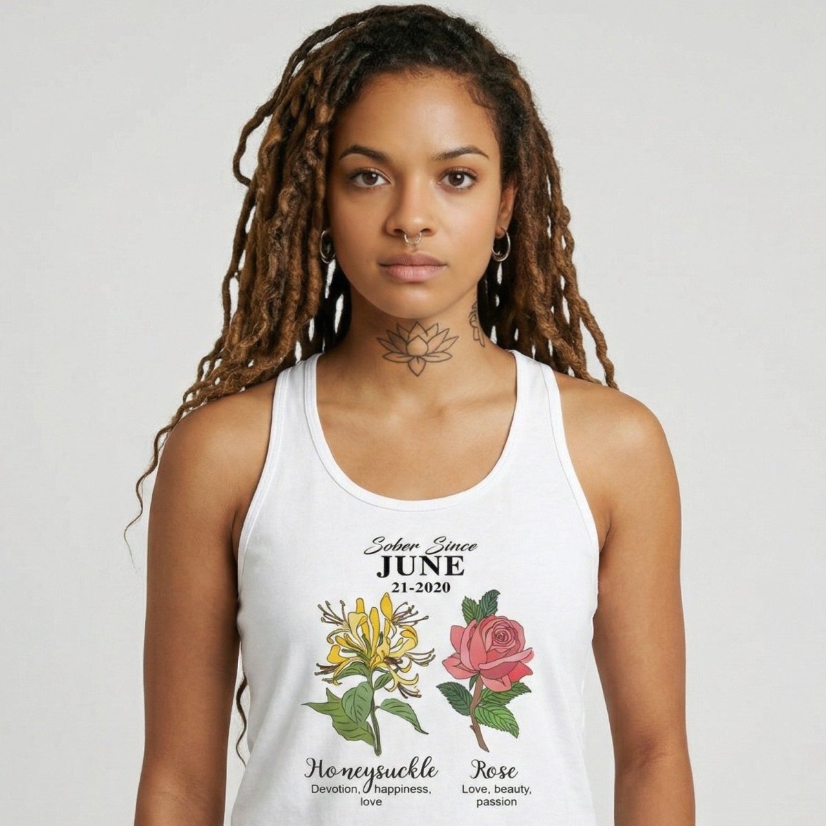 Sober Since Monthly Flower Racerback Tank – Personalized with Your Sober Date