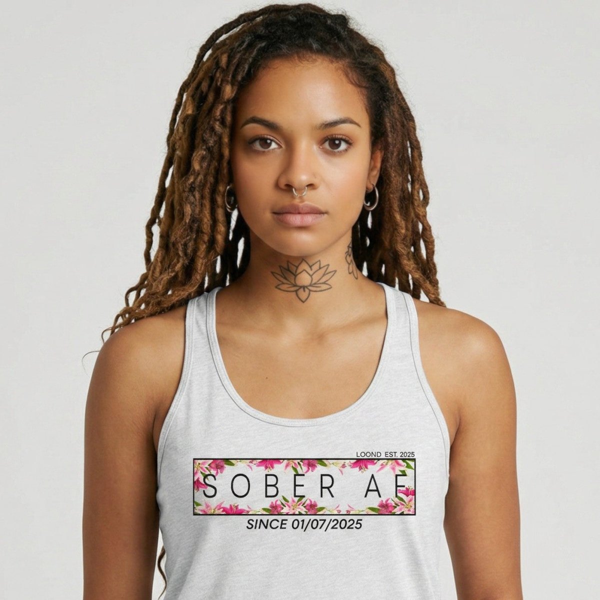 Women's Sober AF Lily Racerback Tank w/ Personalized Sobriety Date Women's
