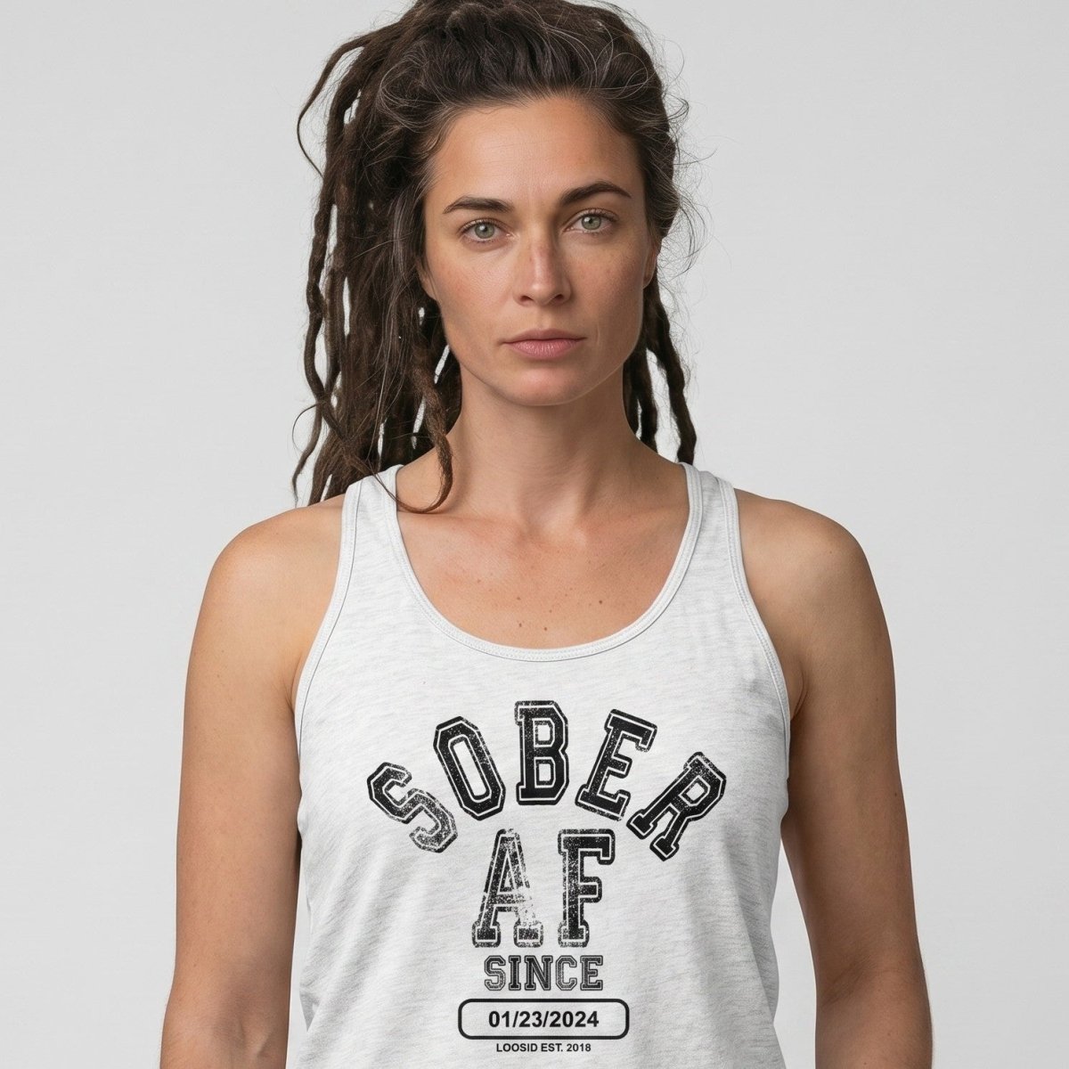 Sober AF Since Women's Racerback Tank | Custom Sobriety Date