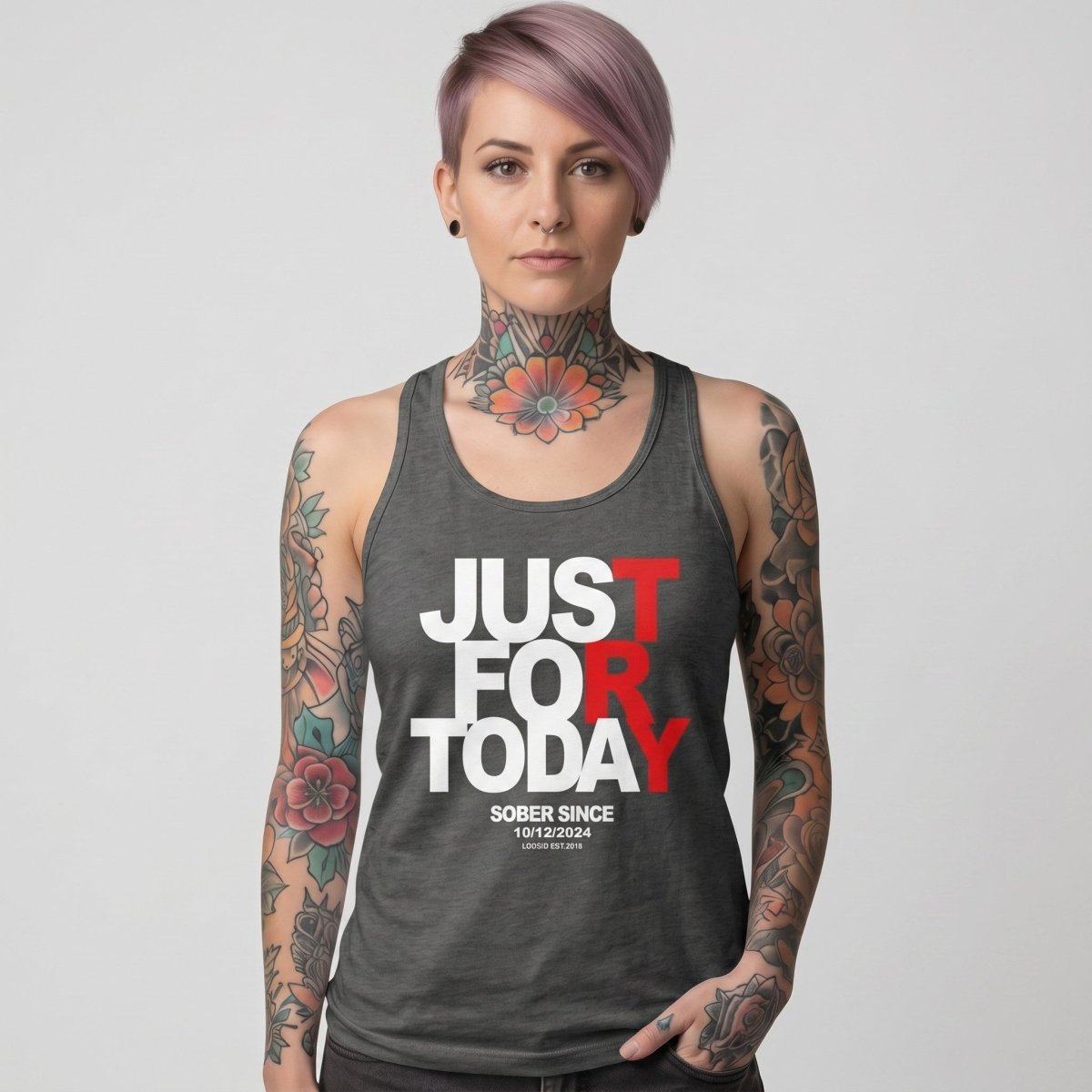 Just Try For Today Women's Racerback Tank with Custom Sobriety Date