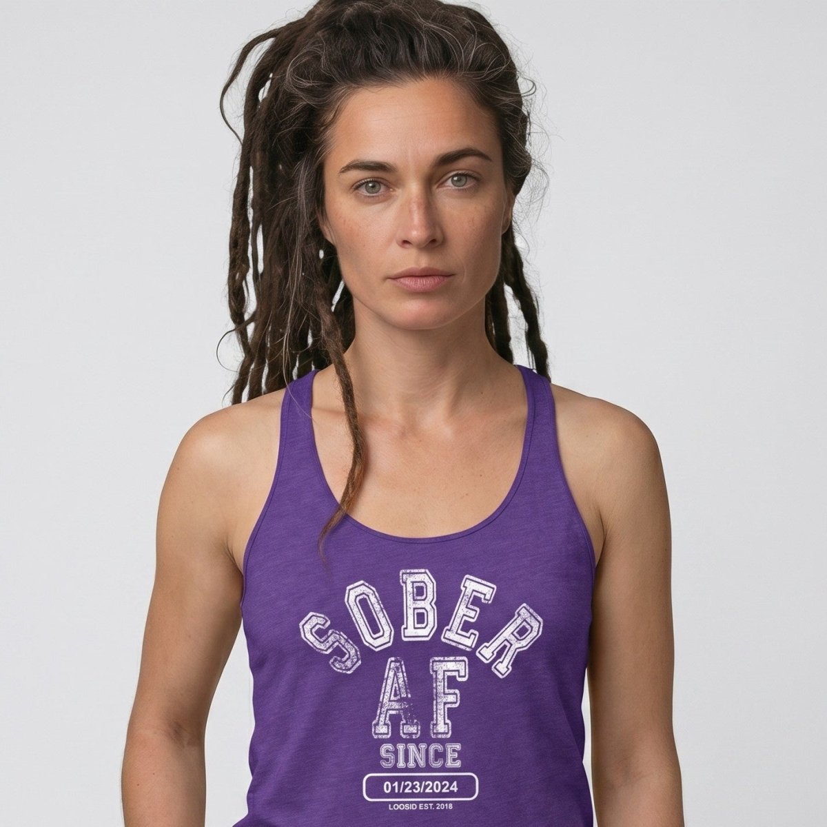 Sober AF Since Women's Racerback Tank | Custom Sobriety Date