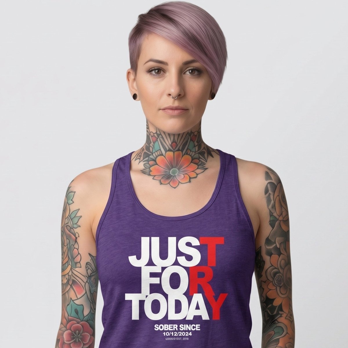 Just Try For Today Women's Racerback Tank with Custom Sobriety Date