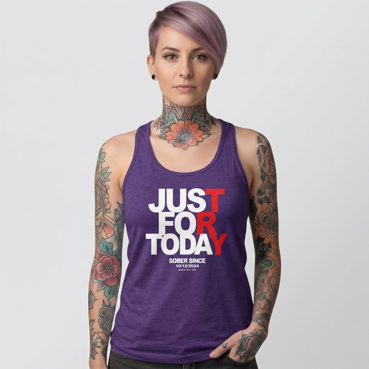 Just Try For Today Women's Racerback Tank with Custom Sobriety Date