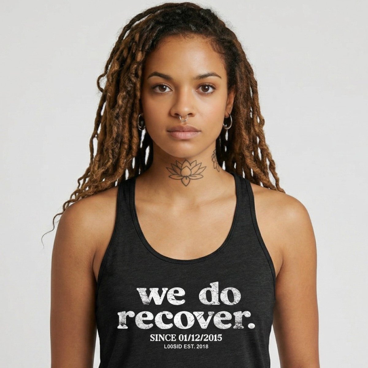 Women's We Do Recover Racerback Tank w/ Personalized Sobriety Date Women's