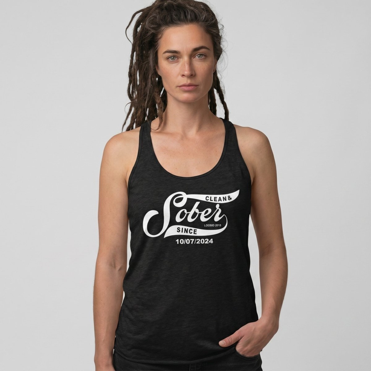 Sober Since Sober Tank Top flat lay styled image (view 3)