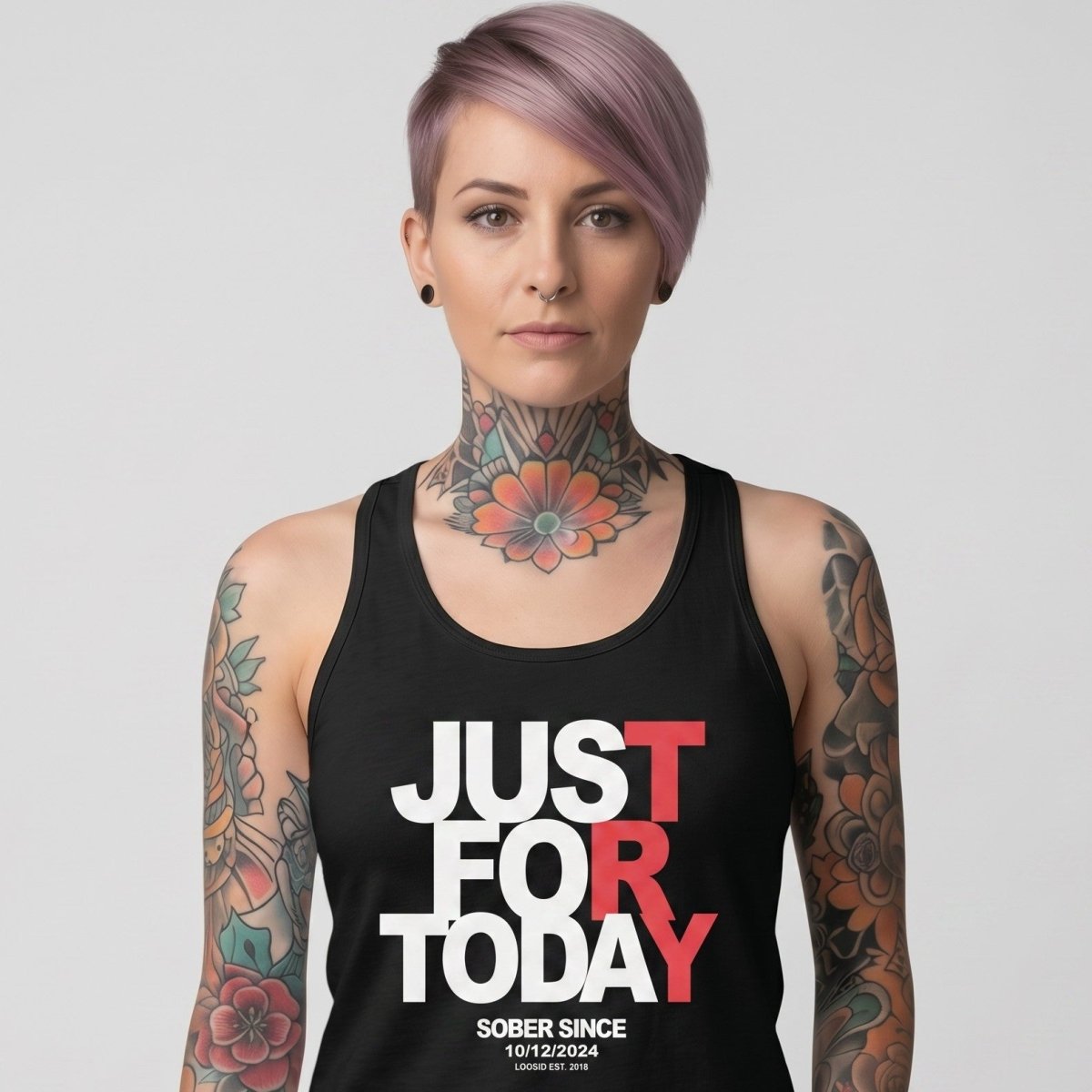 Just Try For Today Women's Racerback Tank with Custom Sobriety Date