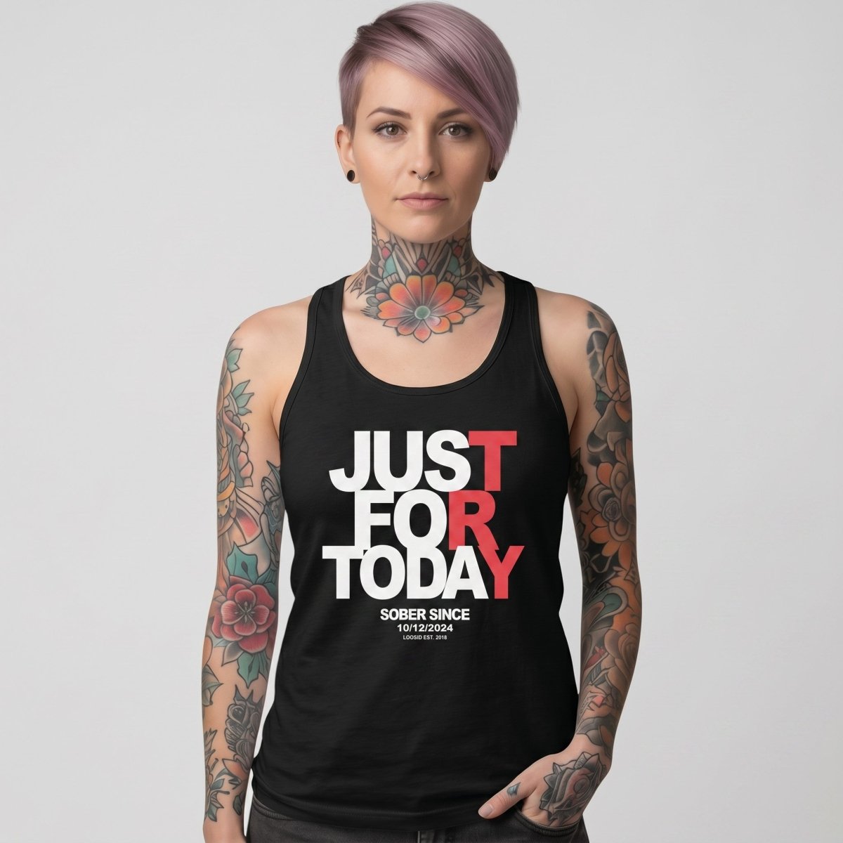 Just Try For Today Women's Racerback Tank with Custom Sobriety Date
