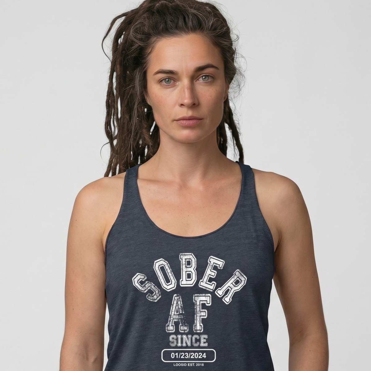 Sober AF Since Women's Racerback Tank | Custom Sobriety Date