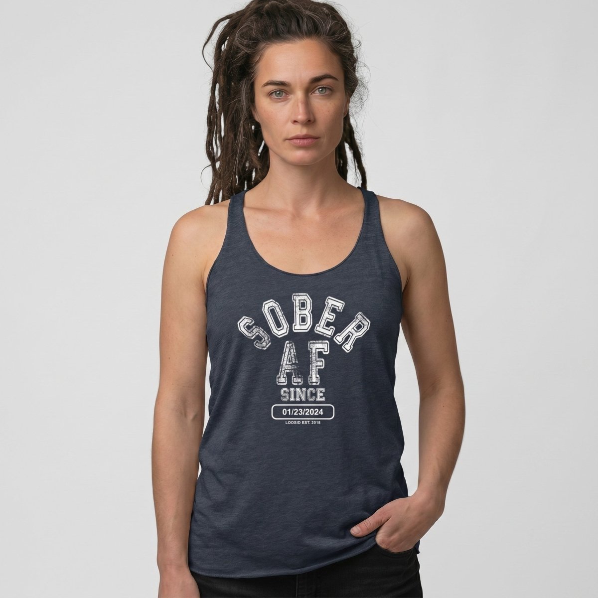 Sober AF Since Women's Racerback Tank | Custom Sobriety Date