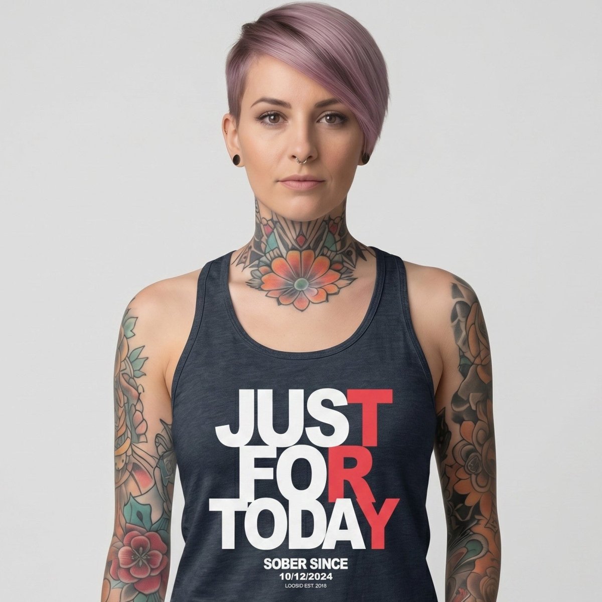 Just Try For Today Women's Racerback Tank with Custom Sobriety Date