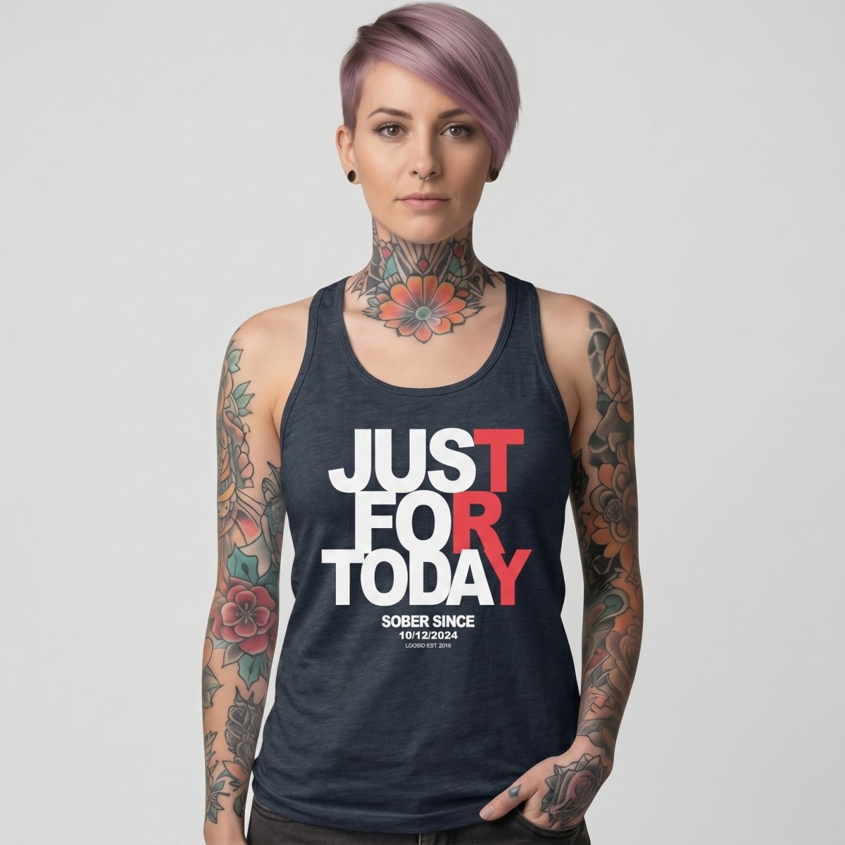 Just Try For Today Women's Racerback Tank with Custom Sobriety Date