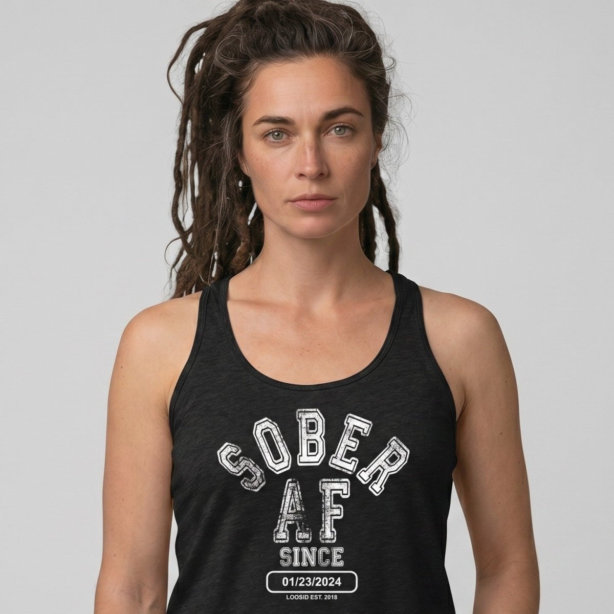 Sober AF Since Women's Racerback Tank | Custom Sobriety Date