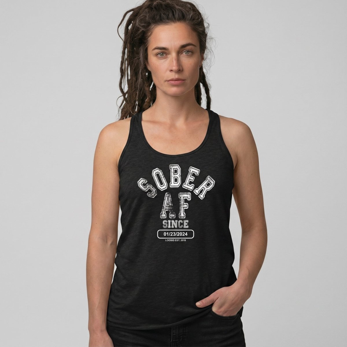 Sober AF Since Women's Racerback Tank | Custom Sobriety Date