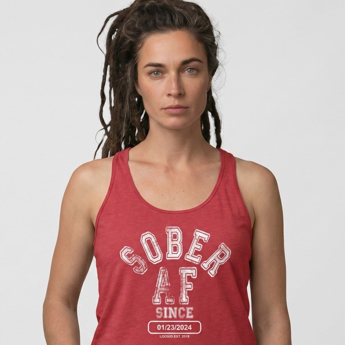 Sober AF Since Women's Racerback Tank | Custom Sobriety Date
