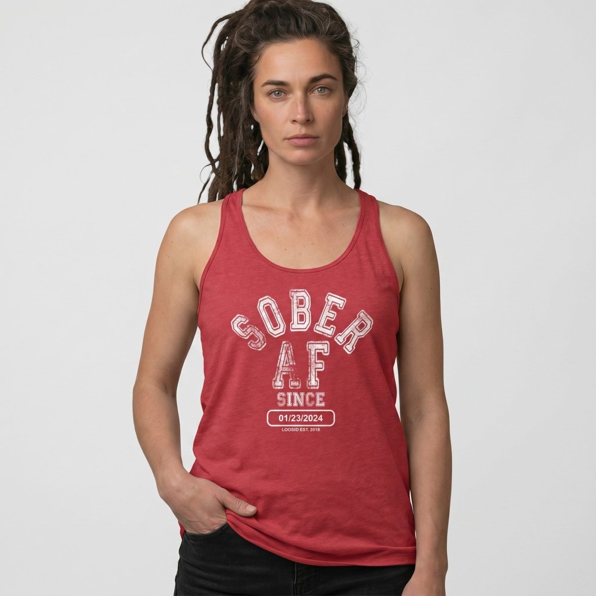 Sober AF Since Women's Racerback Tank | Custom Sobriety Date