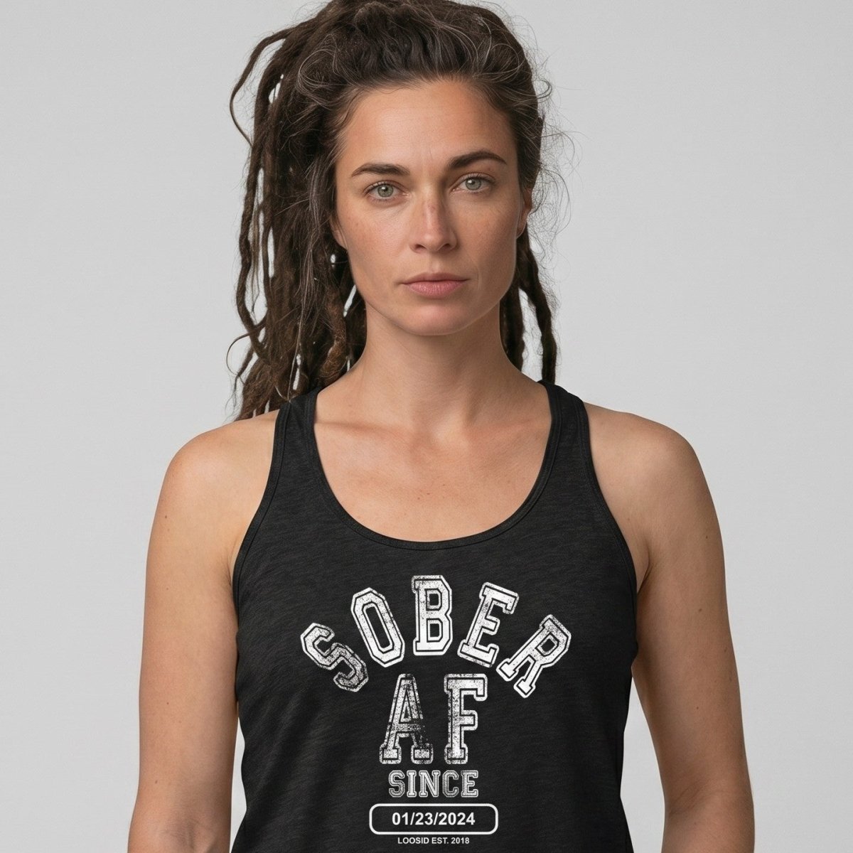 Sober AF Since Women's Racerback Tank | Custom Sobriety Date