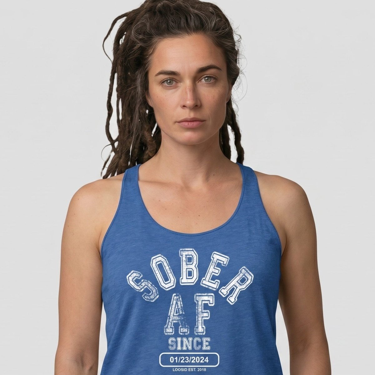 Sober AF Since Women's Racerback Tank | Custom Sobriety Date