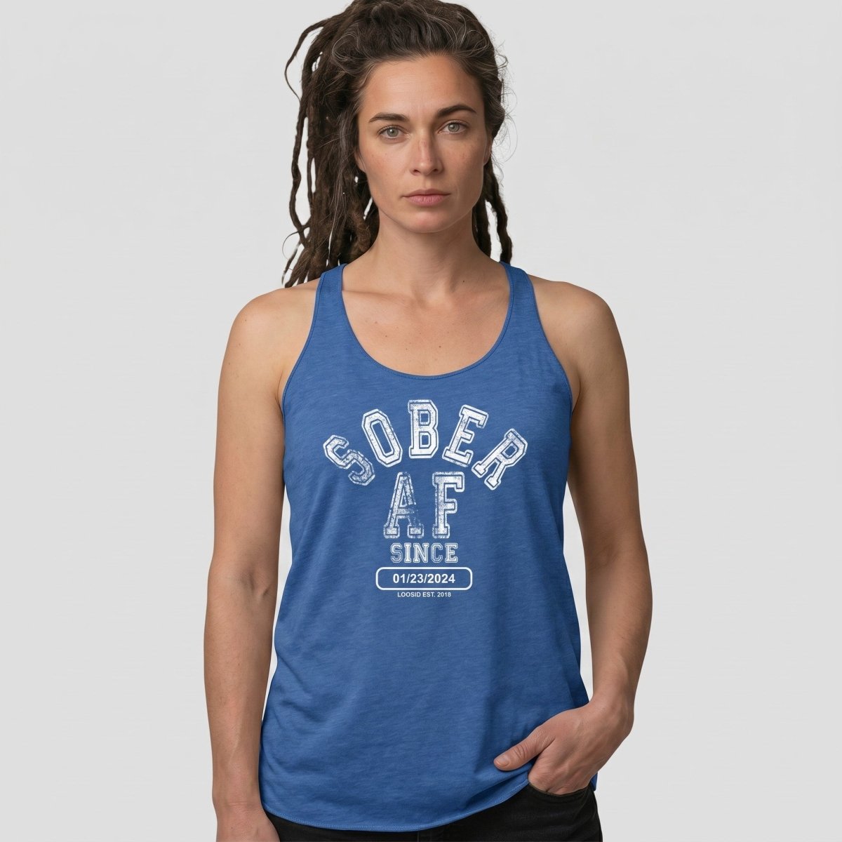 Sober AF Since Women's Racerback Tank | Custom Sobriety Date