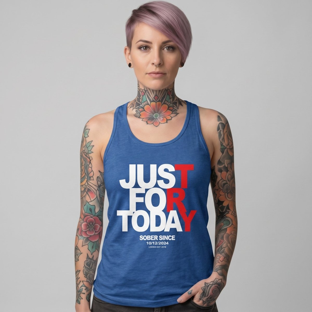 Just Try For Today Women's Racerback Tank with Custom Sobriety Date