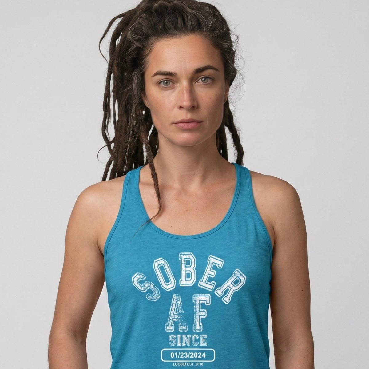 Sober AF Since Women's Racerback Tank | Custom Sobriety Date