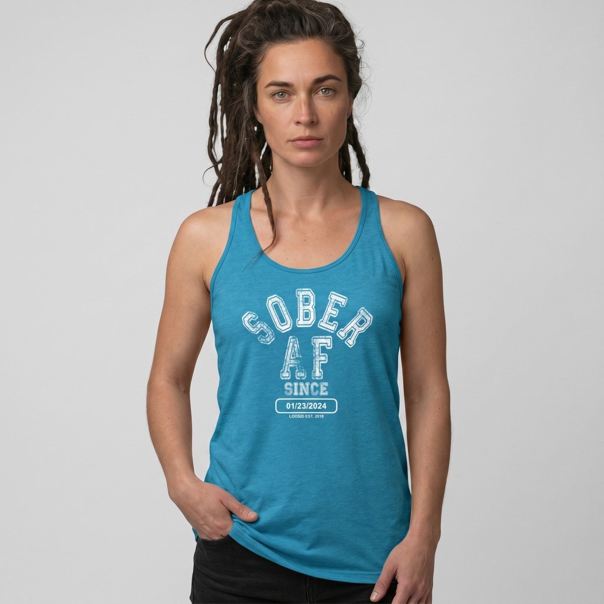 Sober AF Since Women's Racerback Tank | Custom Sobriety Date
