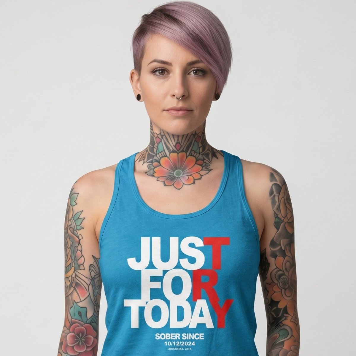 Just Try For Today Women's Racerback Tank with Custom Sobriety Date