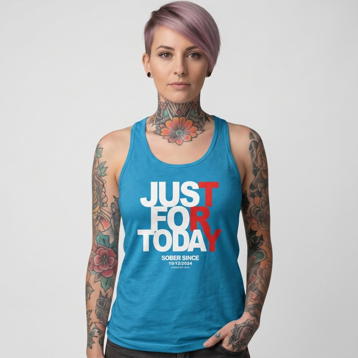 Just Try For Today Women's Racerback Tank with Custom Sobriety Date