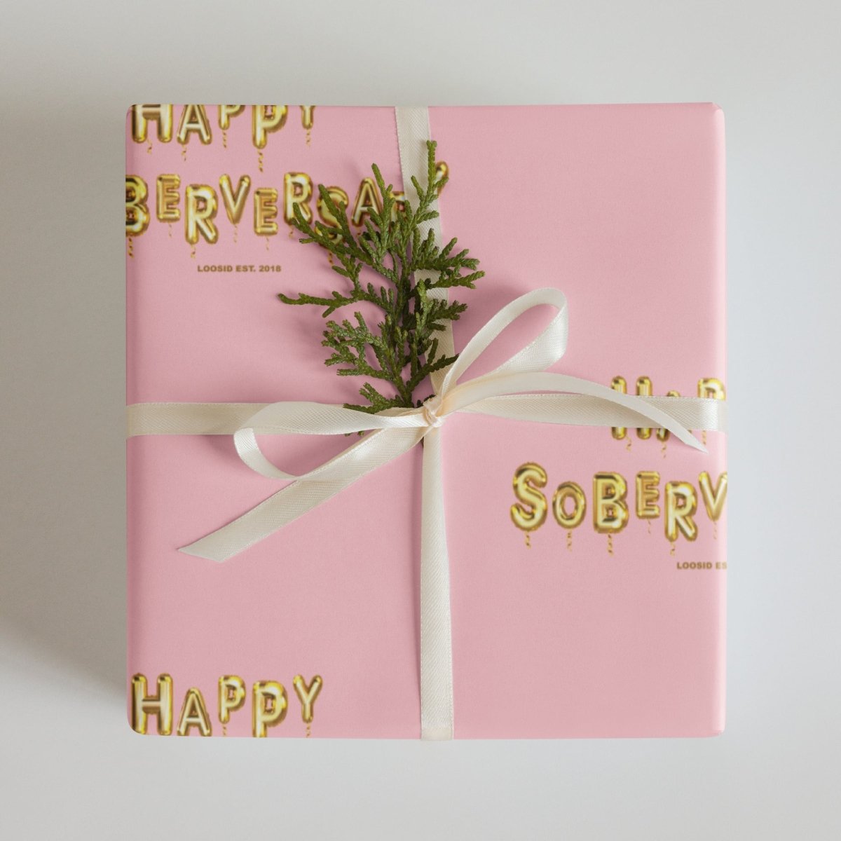 Sober Party Decorations | Pink Happy Soberversary Balloons Wrapping Paper
