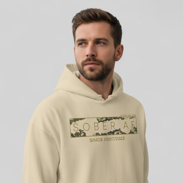 Recovery Hoodie | Men's Sober AF Camo Hoodie with Custom Sober Date