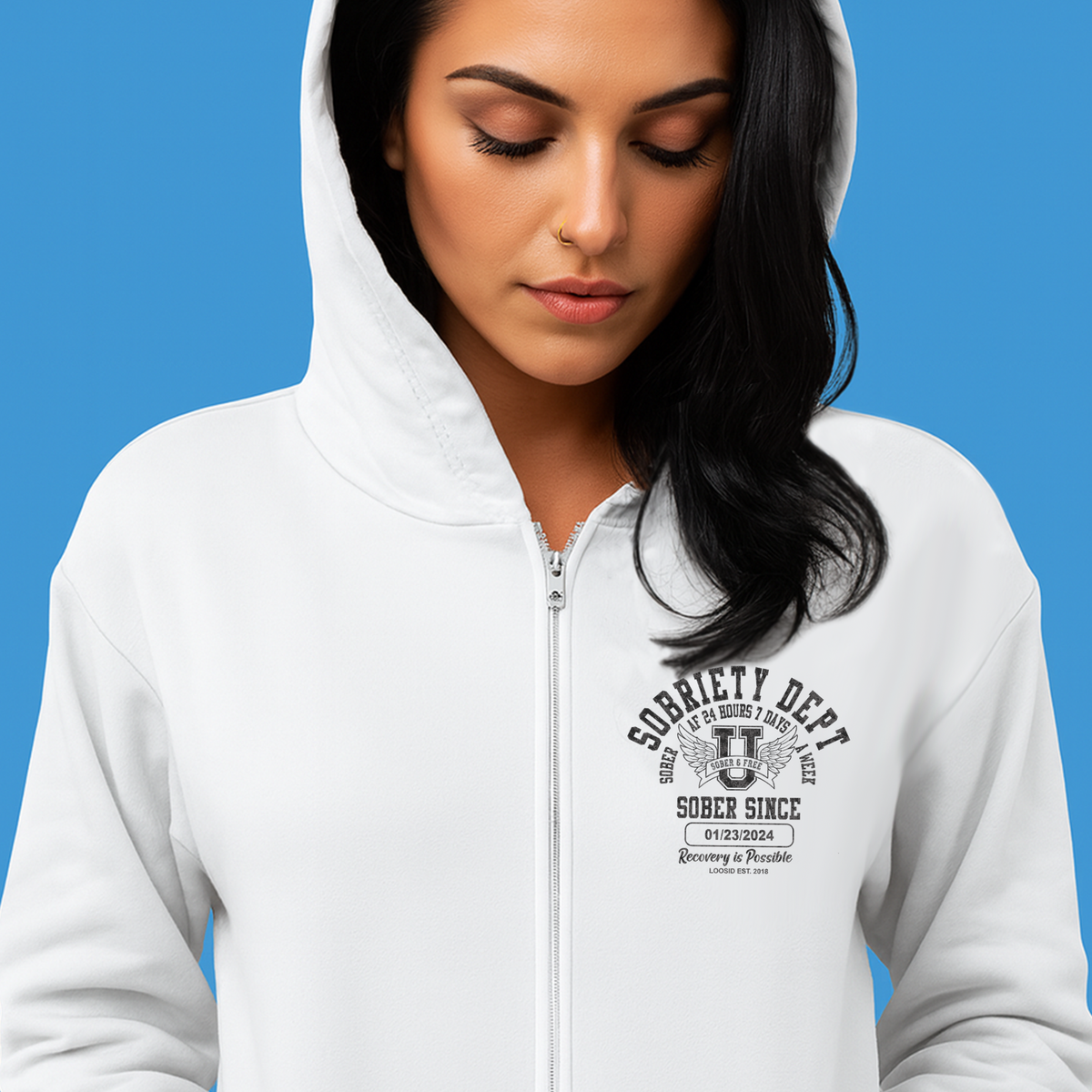 Recovery Hoodie | Sobriety Dept Zip Hoodie with Custom Date