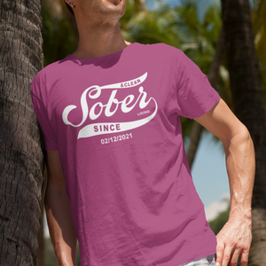 Close-up detail of stitching on premium sobriety t shirt fabric