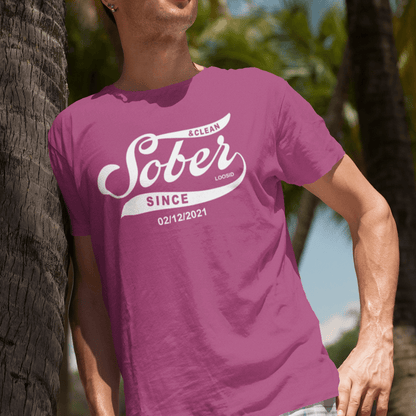 Close-up detail of stitching on premium sobriety t shirt fabric