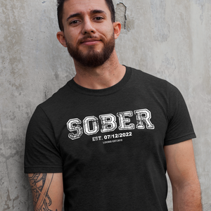 Sober Collegiate T-Shirt W/ Personalize Sobriety Date